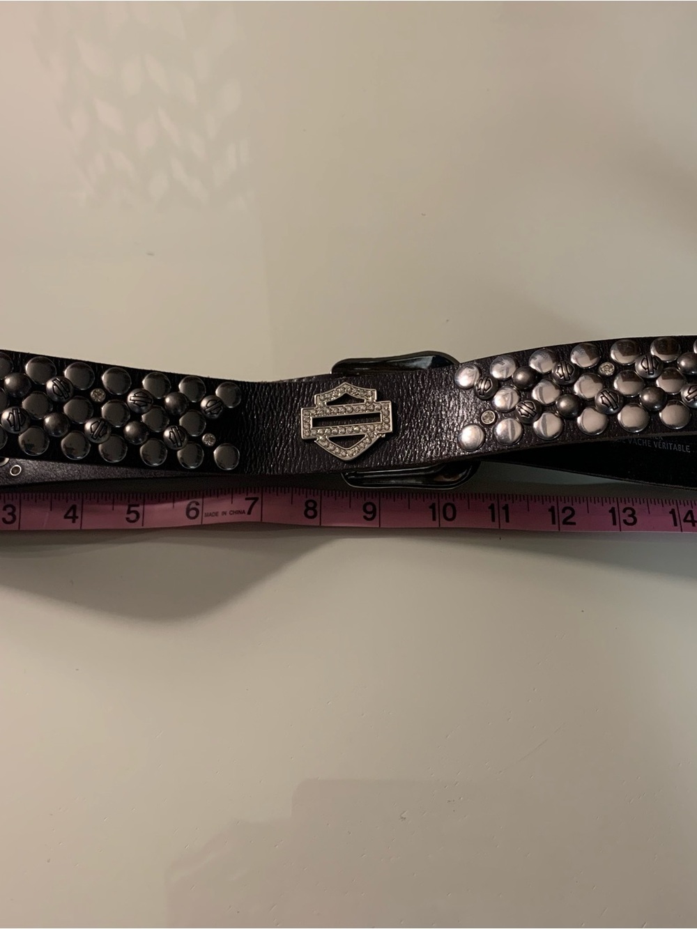 Harley-Davidson Brown Studded Leather Belt with Logo Accent L